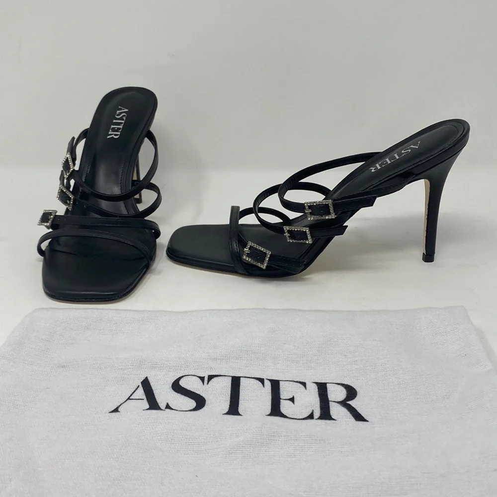 NEW ASTER capri shoe strappy high heeled, black sandals. without box Size 8.5